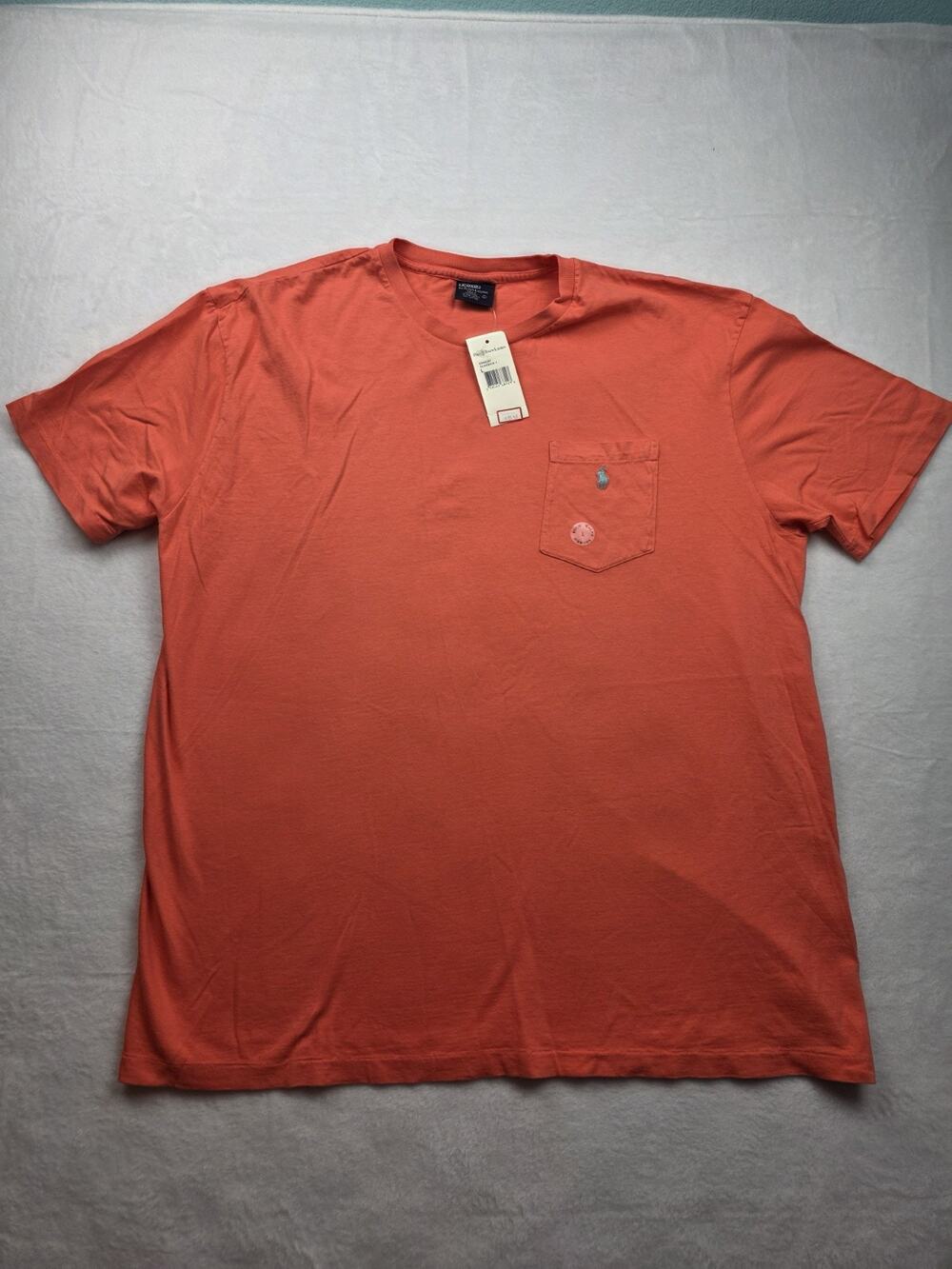 VTG NWT Polo By Ralph Lauren T-Shirt Large Neon Coral Orange 100% Cotton